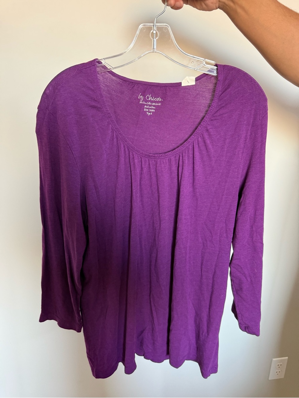Chico's Purple Scoop-Neck Long Sleeve Top